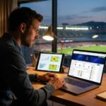 Pemain menganalisa taruhan Liga Champions di Hokiku88 menggunakan laptop dan tablet, melihat statistik tim dan odds value untuk peluang menang lebih tinggi